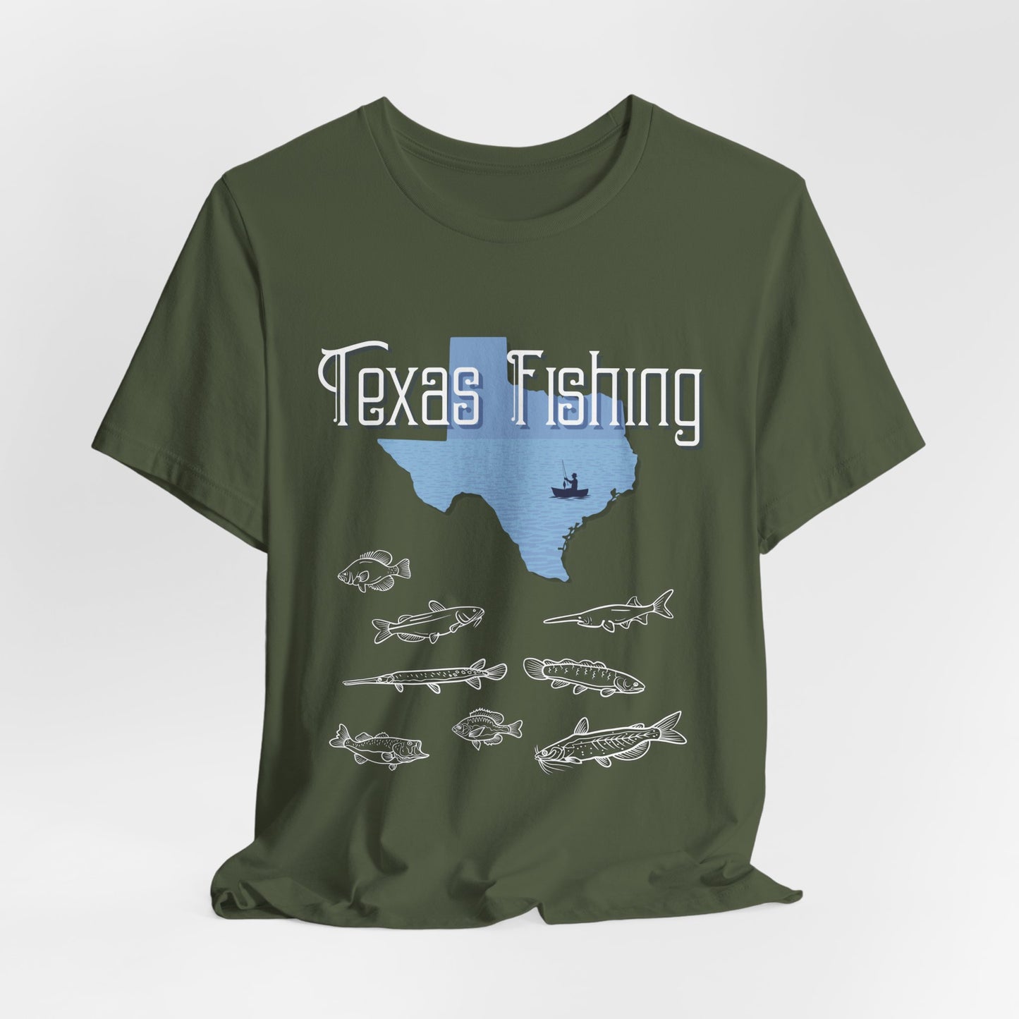 Texas Fishing T-Shirt — State Map with Fish Graphic