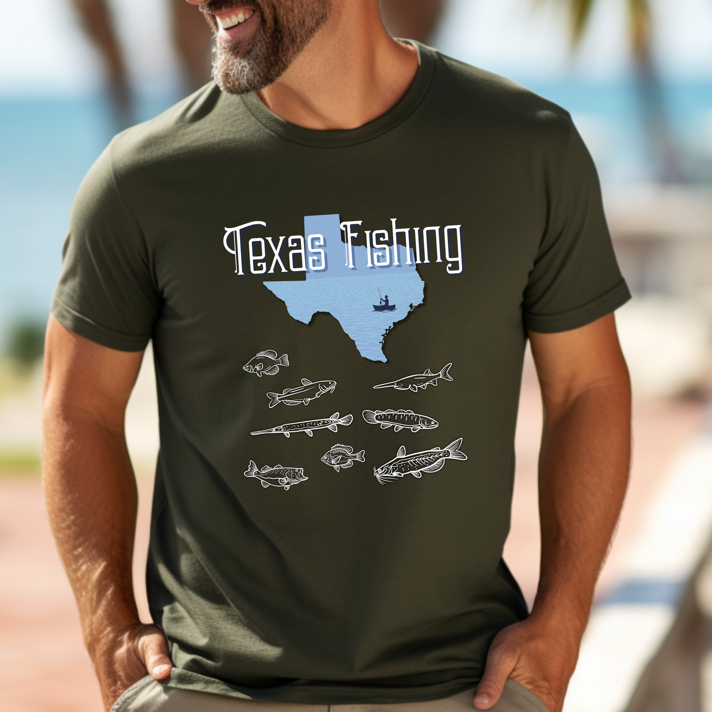 Texas Fishing T-Shirt — State Map with Fish Graphic