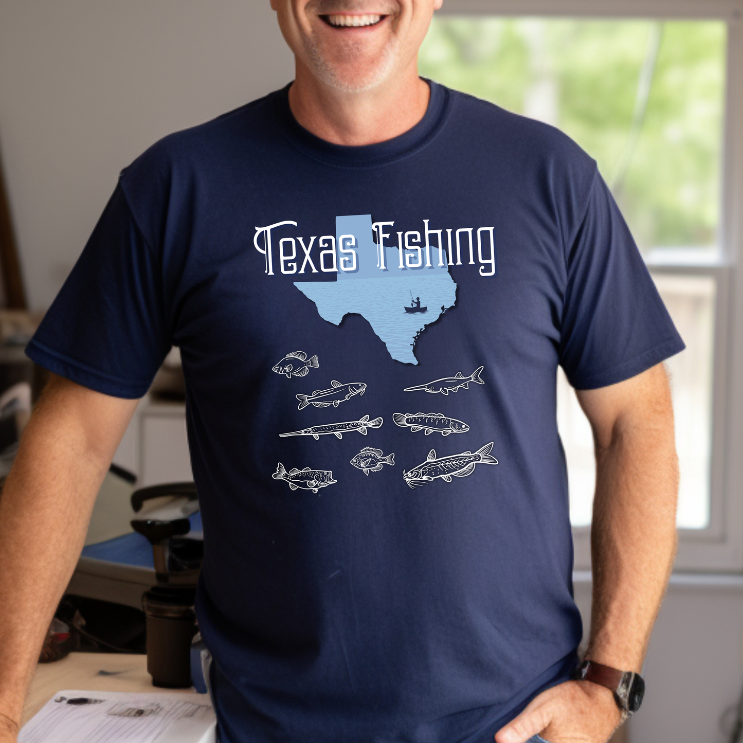 Texas Fishing T-Shirt — State Map with Fish Graphic